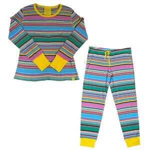 VTG Victoria's Secret Pajama Set XL Multi Stripe Long Sleeve Top Pants Y2K